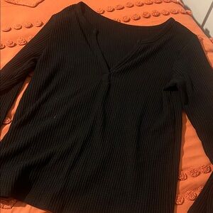 Black V-Neck Ribbed Women's Top